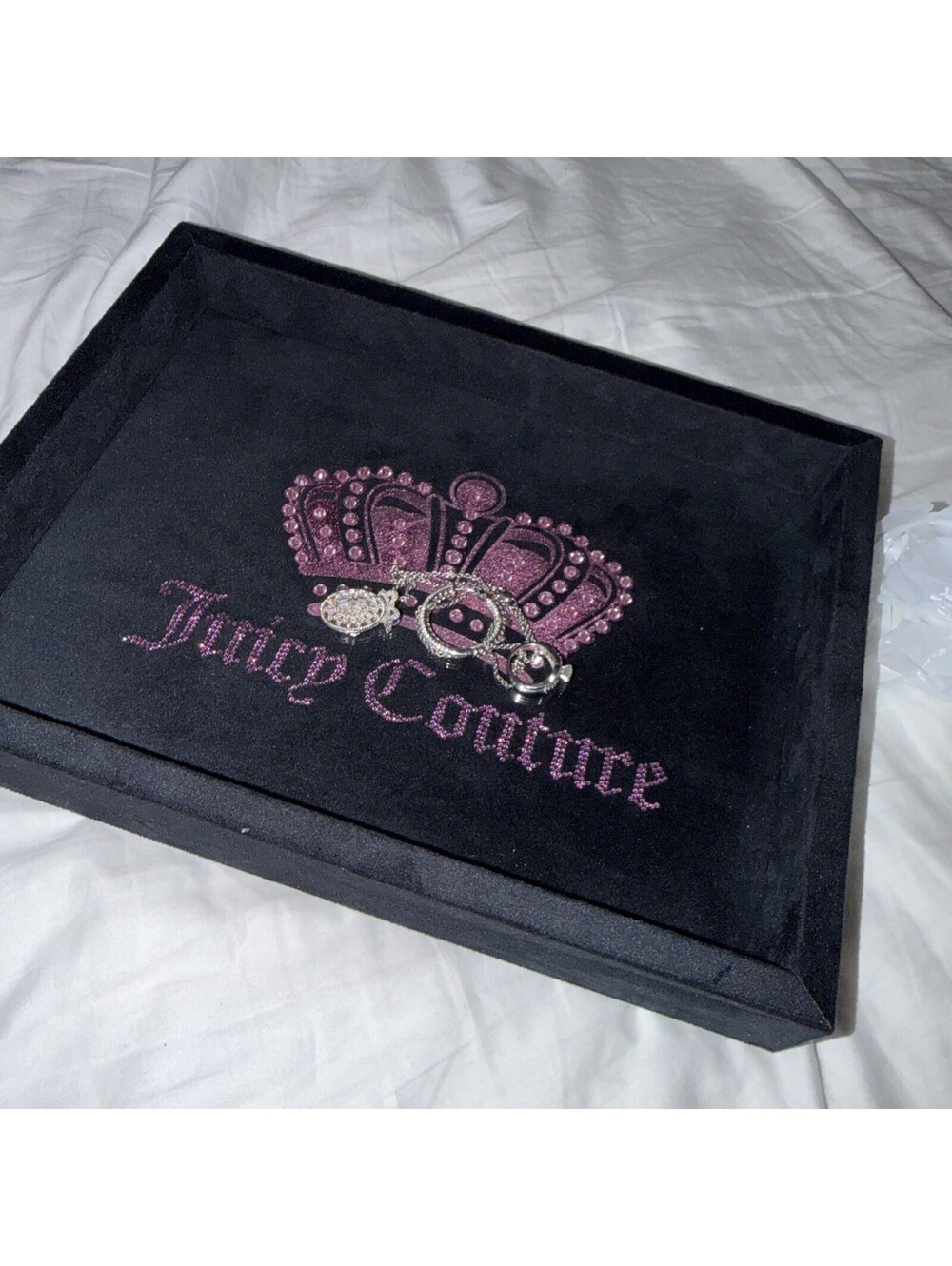 Juicy Couture Black/ Pink Crown Vanity Tray with Rhinestones 13x10x1.75